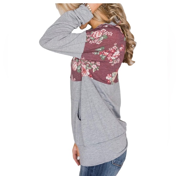 AlvaQ Sweatshirt Casual Long Sleeve Quarter Zip Color Block Floral Pullover S - Picture 3 of 16